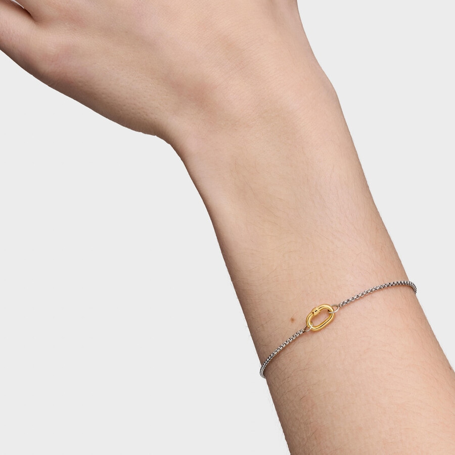 bracciale a catena in acciaio con anello in oro hold oval