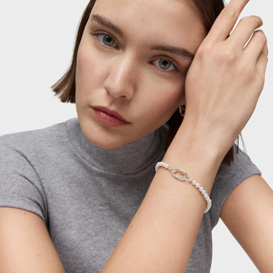 bracciale con perle coltivate e anello in argento hold oval