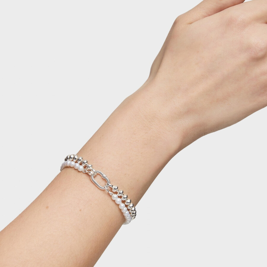 bracciale con perle coltivate e anello in argento hold oval