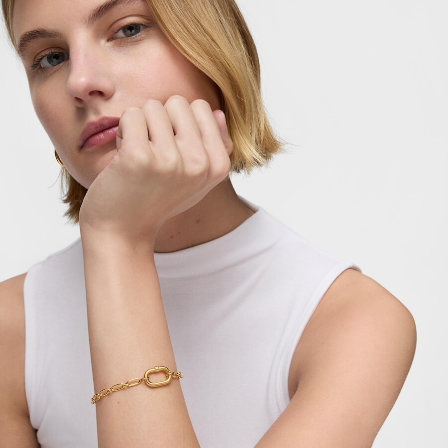 bracciale placcato in oro 18kt su catena in argento con anello hold oval