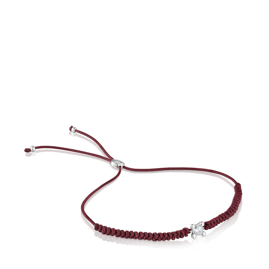 bracciale in platino con diamante creato in laboratorio e nylon bordeaux tous shine lgd