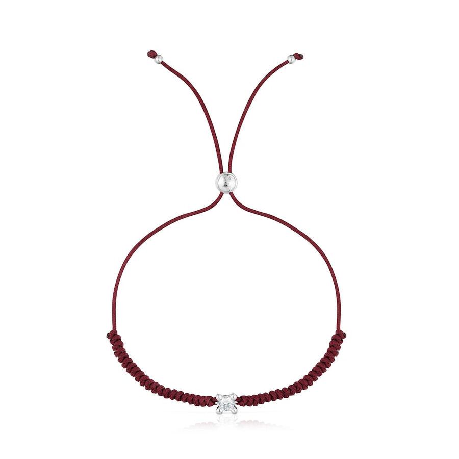 bracciale in platino con diamante creato in laboratorio e nylon bordeaux tous shine lgd