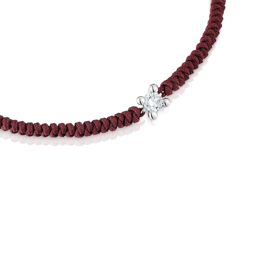 bracciale in platino con diamante creato in laboratorio e nylon bordeaux tous shine lgd