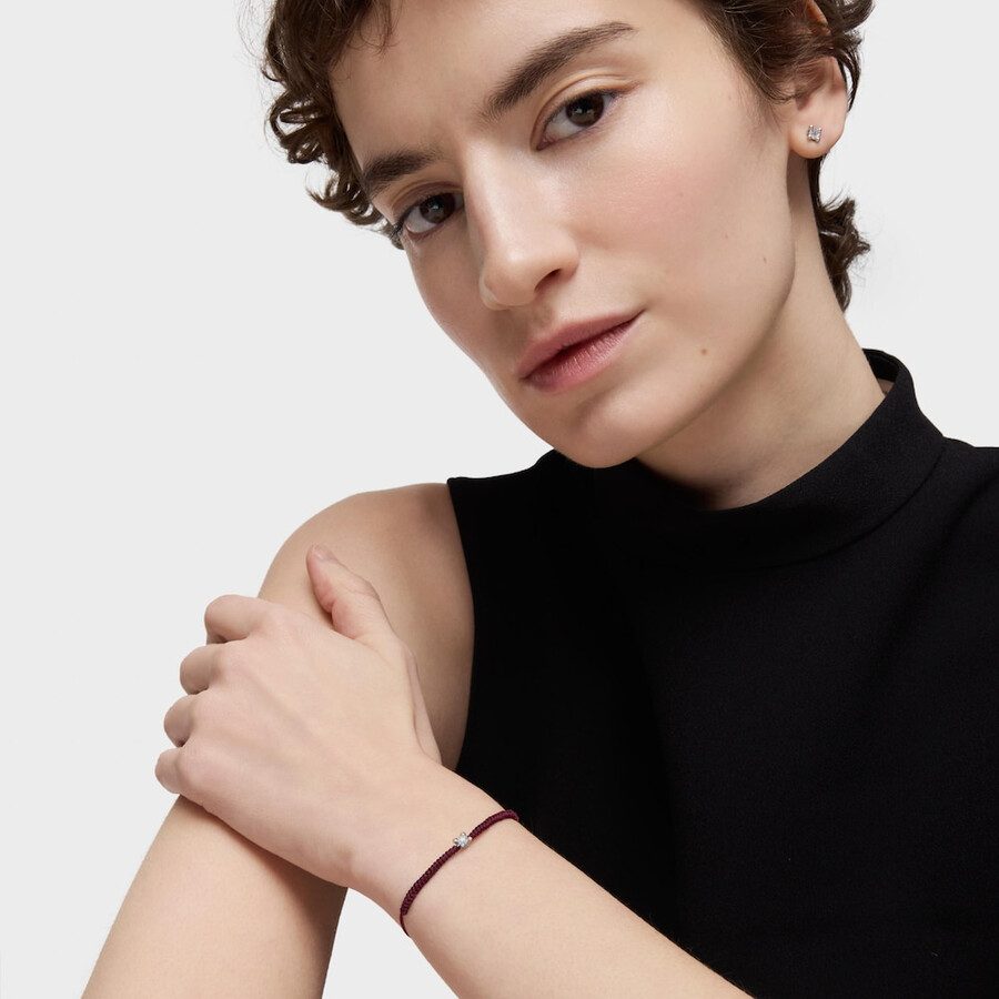 bracciale in platino con diamante creato in laboratorio e nylon bordeaux tous shine lgd