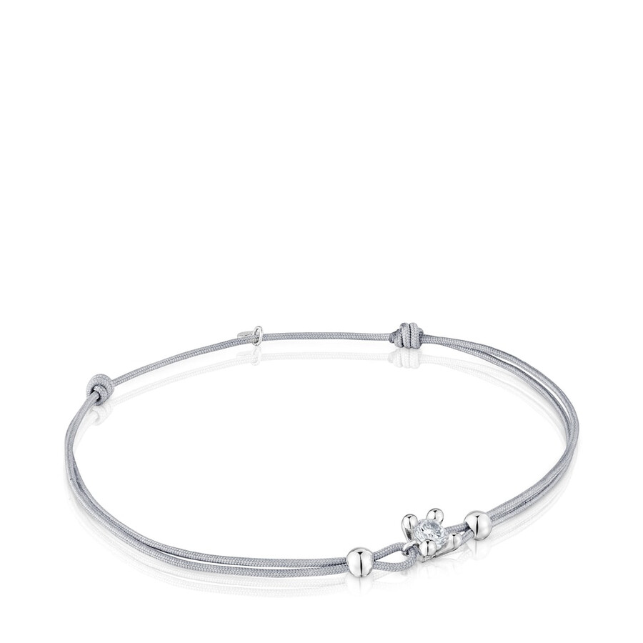 bracciale in platino con diamante creato in laboratorio e nylon grigio tous shine lgd