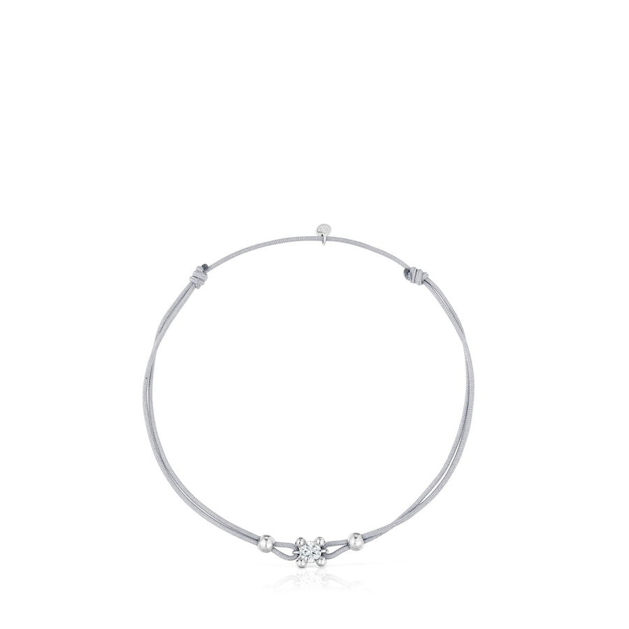 bracciale in platino con diamante creato in laboratorio e nylon grigio tous shine lgd
