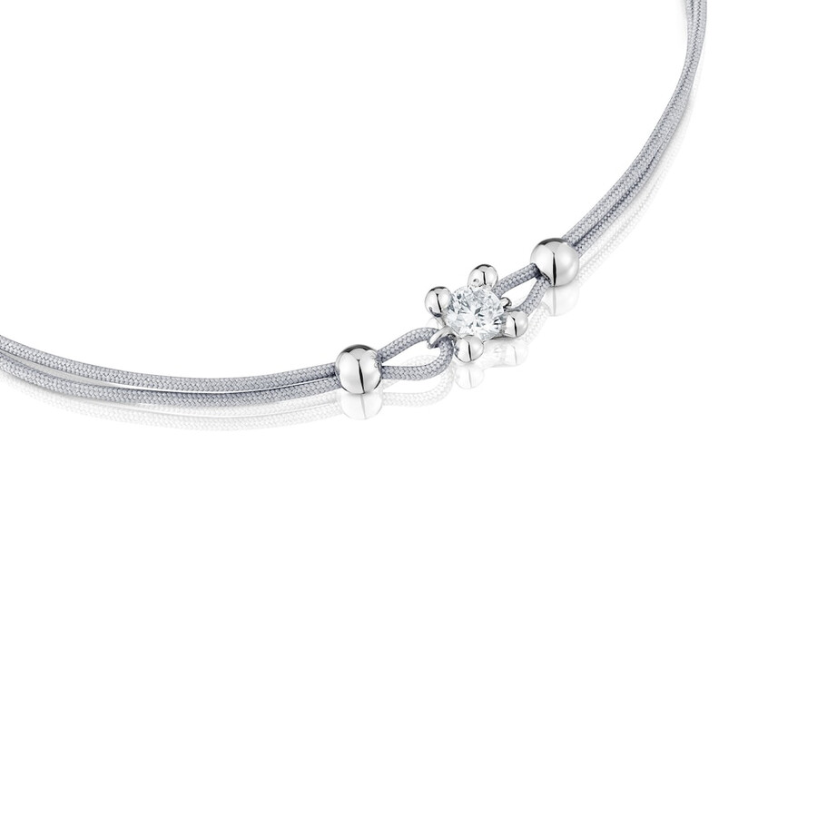 bracciale in platino con diamante creato in laboratorio e nylon grigio tous shine lgd