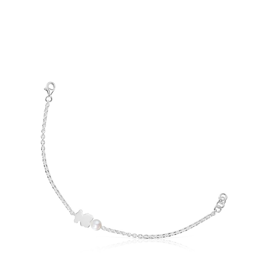 bracciale a catena in argento ciondolo a forma di orso e perle coltivate sweet dolls