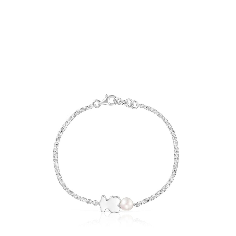 bracciale a catena in argento ciondolo a forma di orso e perle coltivate sweet dolls