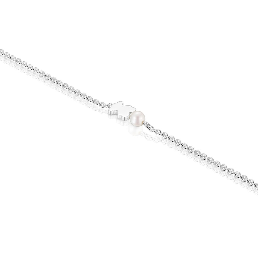 bracciale a catena in argento ciondolo a forma di orso e perle coltivate sweet dolls
