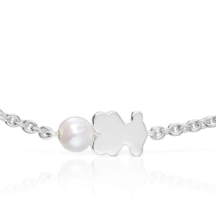 bracciale a catena in argento ciondolo a forma di orso e perle coltivate sweet dolls