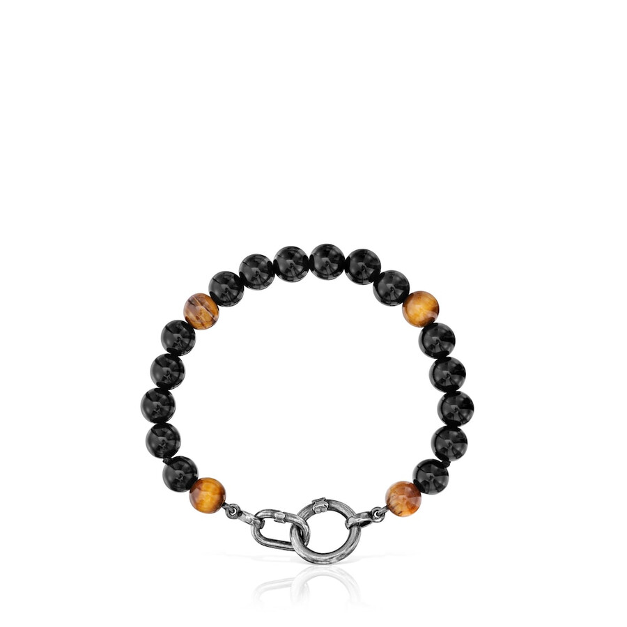 bracciale in argento invecchiato con onice occhio di tigre e anelli hold man