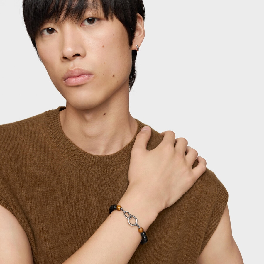 bracciale in argento invecchiato con onice occhio di tigre e anelli hold man