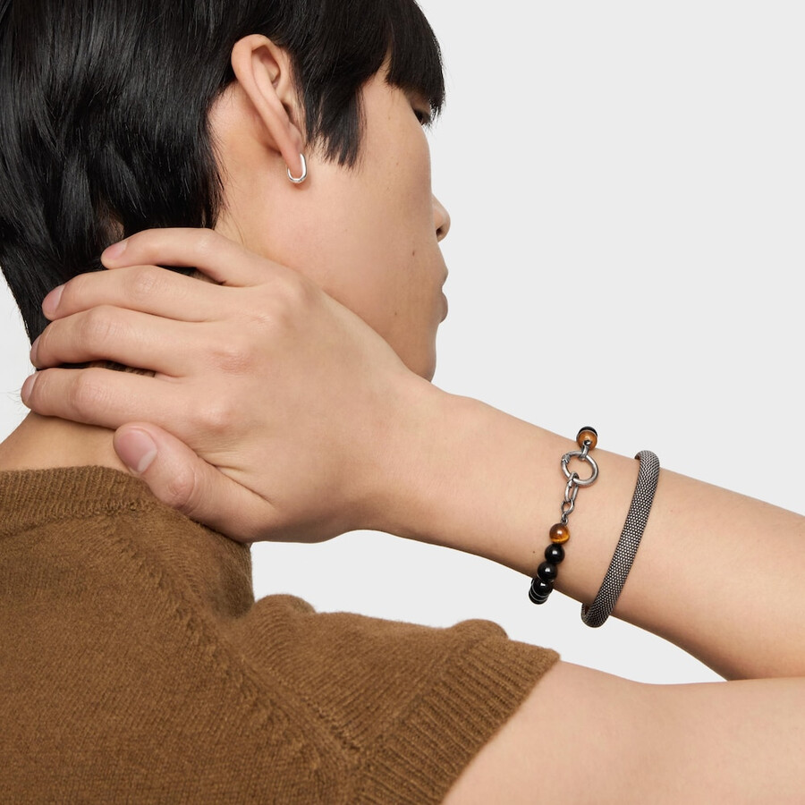 bracciale in argento invecchiato con onice occhio di tigre e anelli hold man
