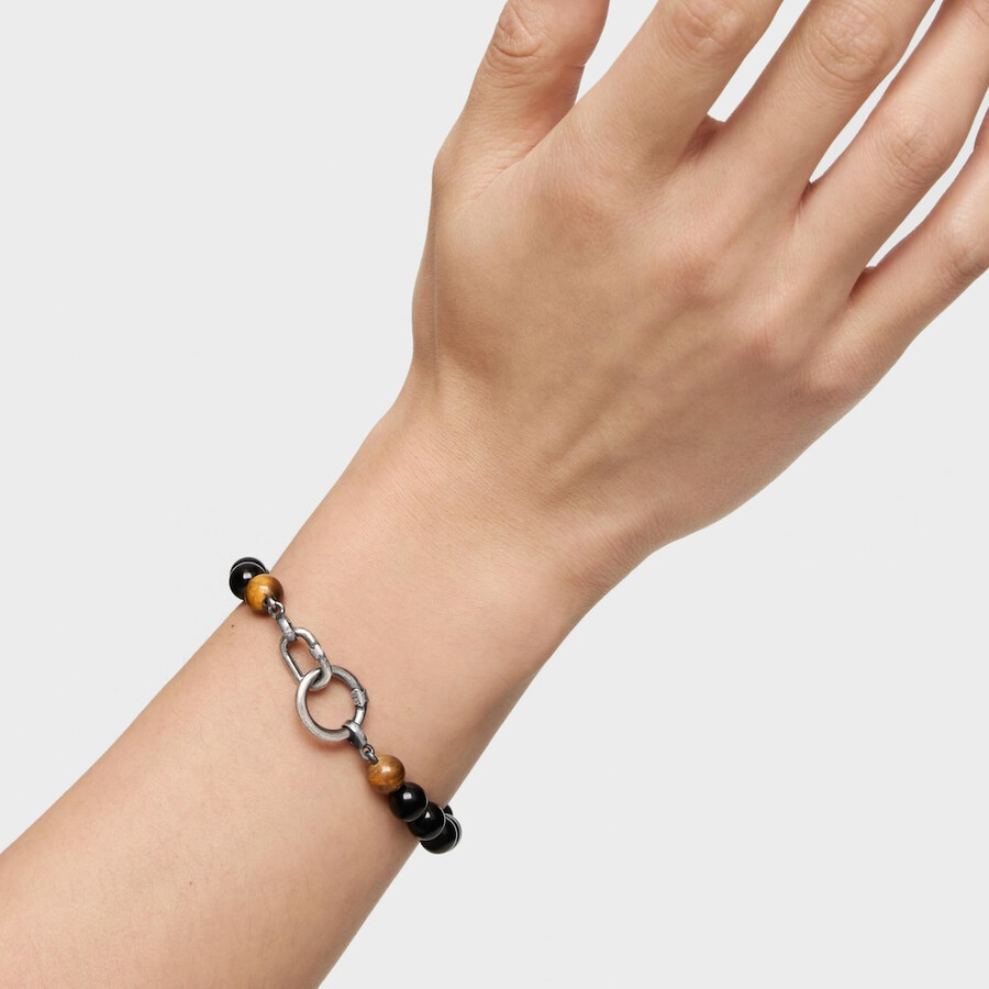 bracciale in argento invecchiato con onice occhio di tigre e anelli hold man