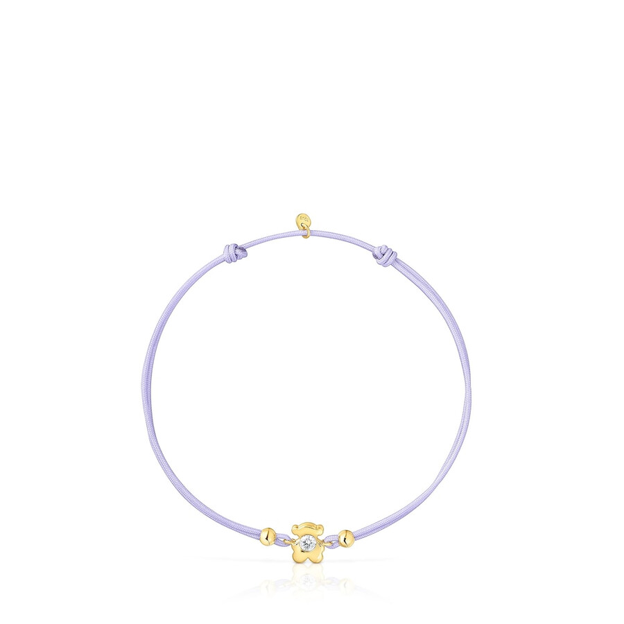 bracciale in oro con diamante di laboratorio e nylon color malva tous lili