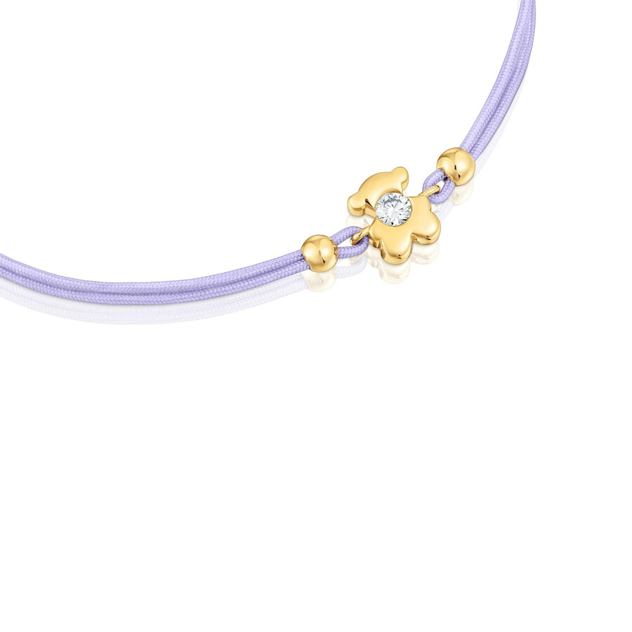 bracciale in oro con diamante di laboratorio e nylon color malva tous lili