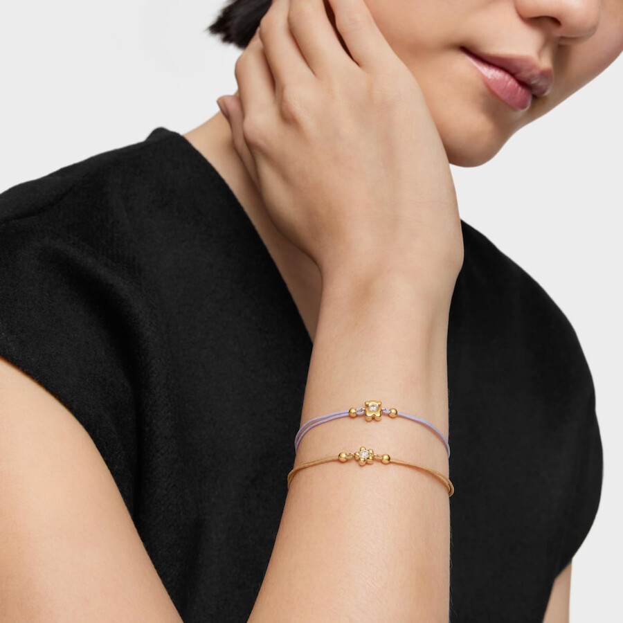 bracciale in oro con diamante di laboratorio e nylon color malva tous lili