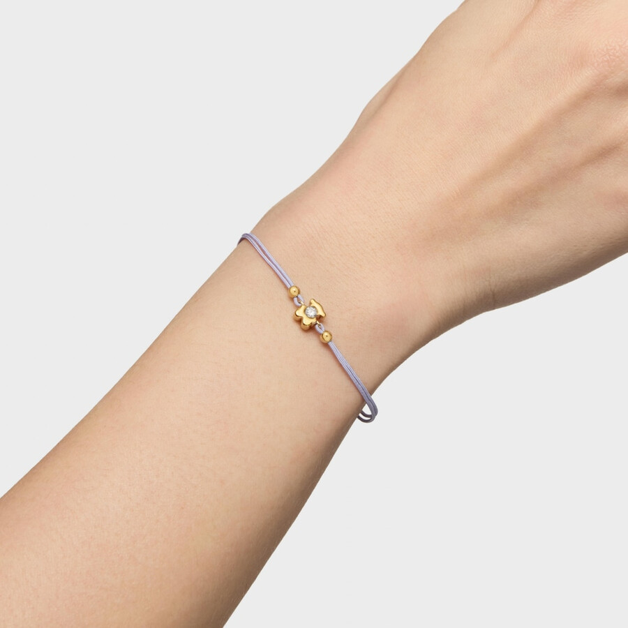 bracciale in oro con diamante di laboratorio e nylon color malva tous lili