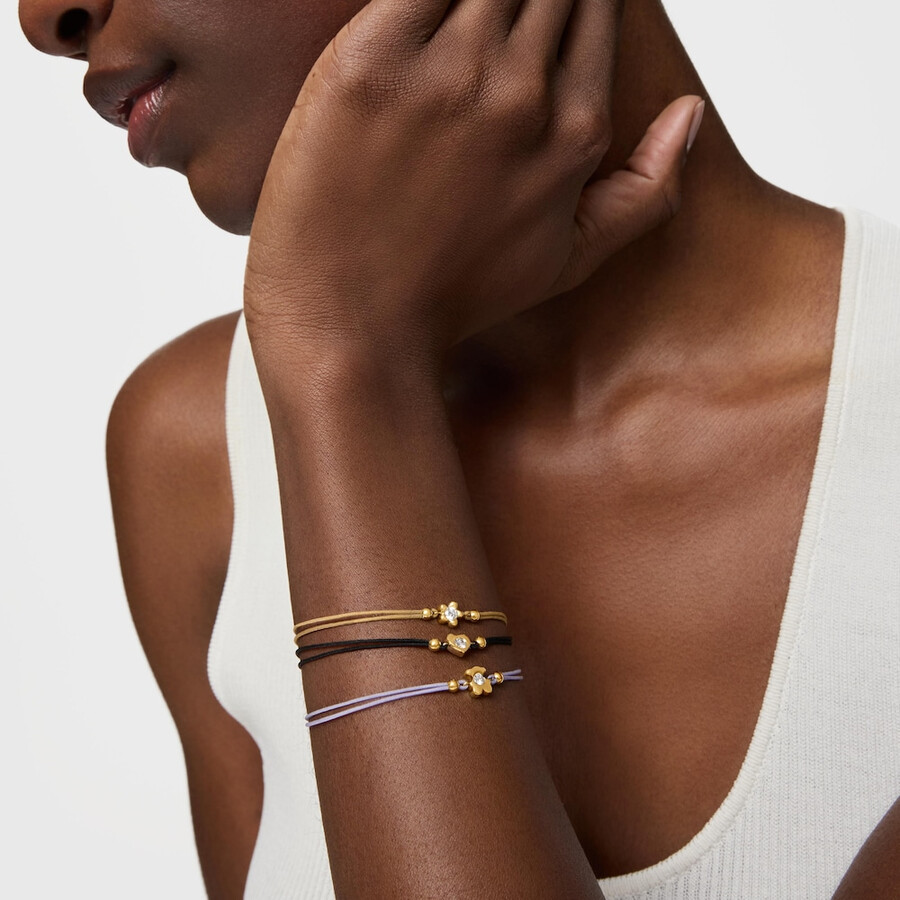 bracciale in oro con diamante creato in laboratorio e nylon nero tous lili