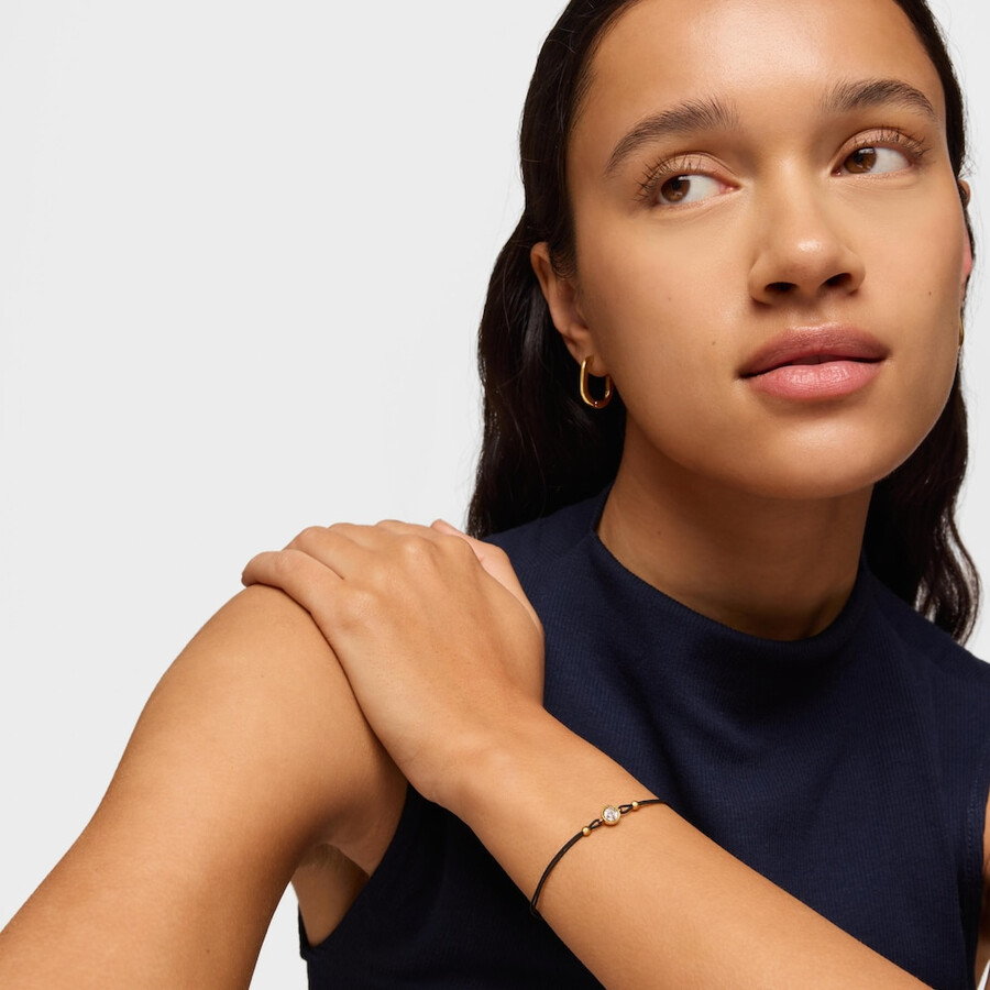 bracciale in nylon nero con placcatura in oro 18kt su argento e diamanti coltivati in laboratorio linea lgd