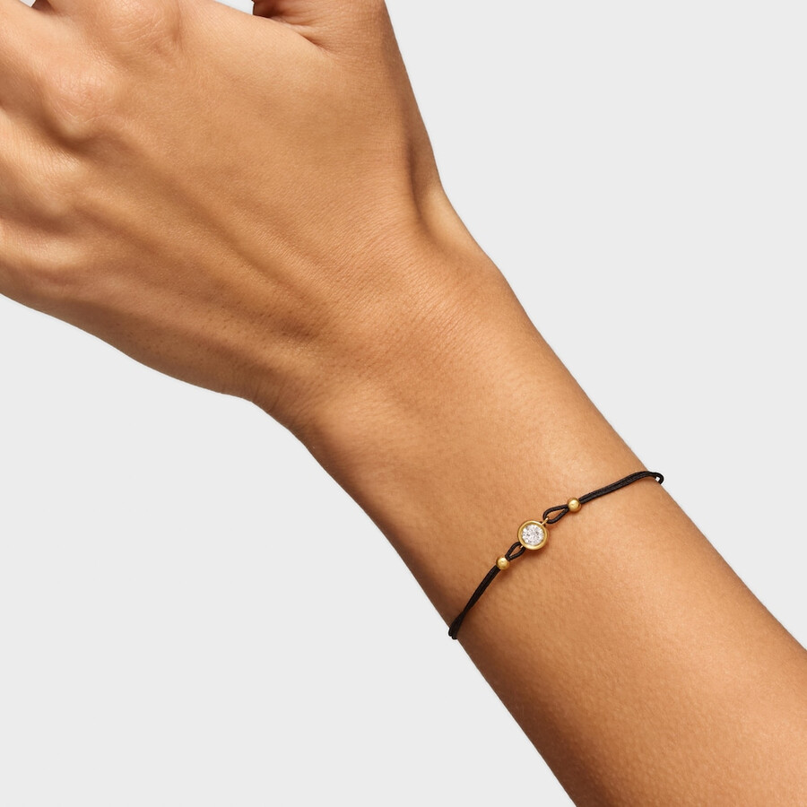 bracciale in nylon nero con placcatura in oro 18kt su argento e diamanti coltivati in laboratorio linea lgd