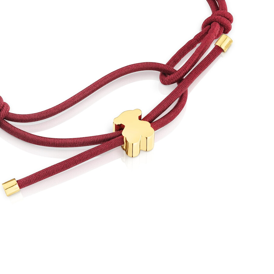 bracciale elastico color bordeaux e orsetto con placcatura in oro 18kt su argento sweet dolls