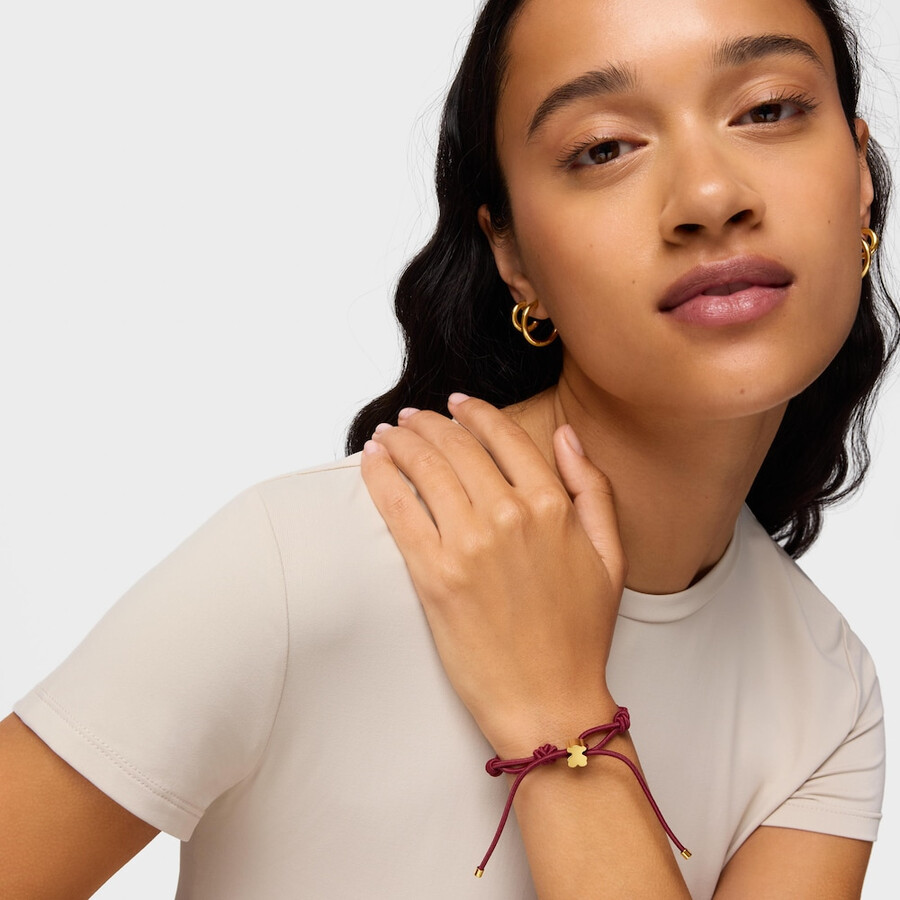 bracciale elastico color bordeaux e orsetto con placcatura in oro 18kt su argento sweet dolls