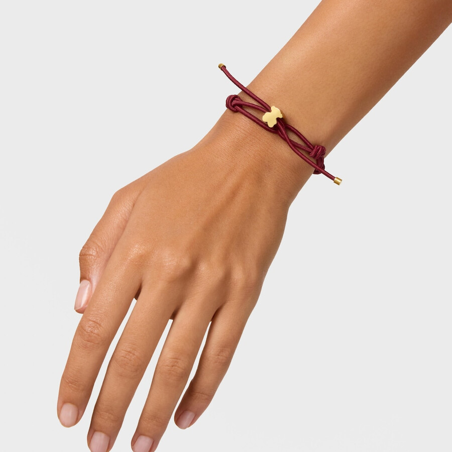bracciale elastico color bordeaux e orsetto con placcatura in oro 18kt su argento sweet dolls