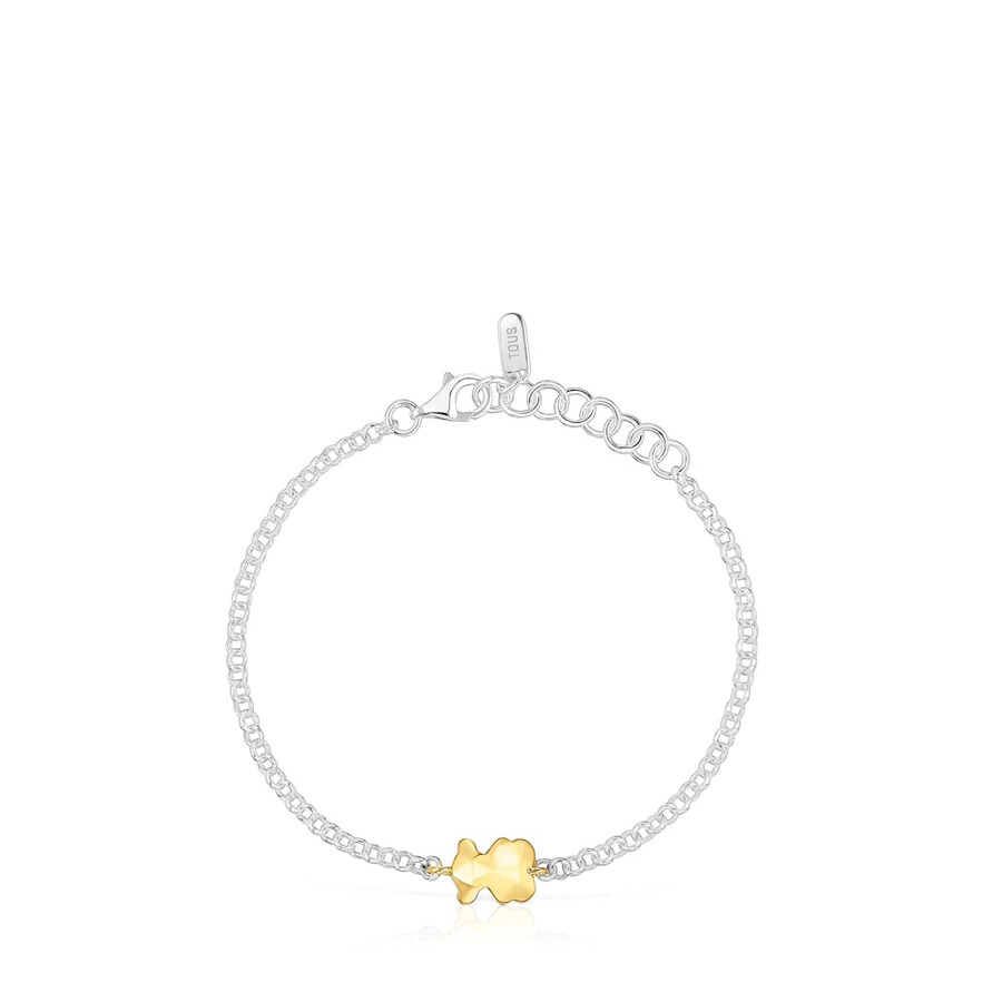 bracciale a catena bicolore con icona orso in metallo