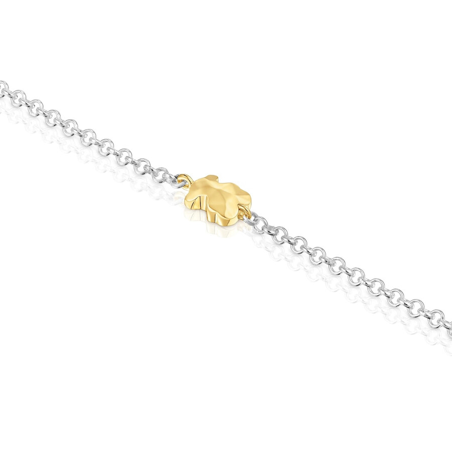 bracciale a catena bicolore con icona orso in metallo