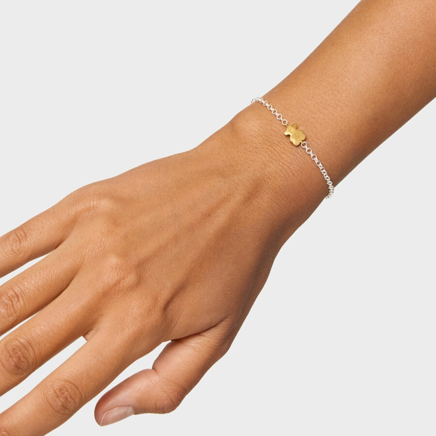 bracciale a catena bicolore con icona orso in metallo