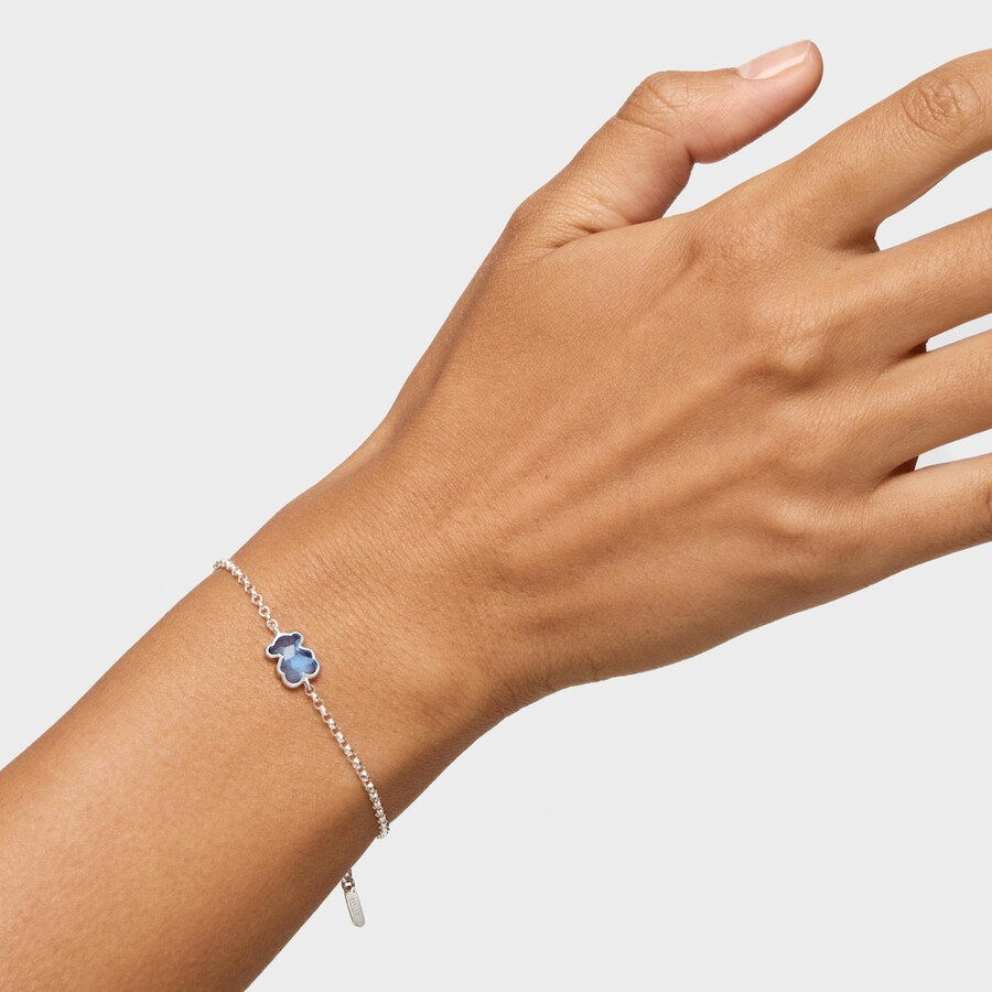 bracciale a catena in argento con spinello blu coltivato in laboratorio icon color lgg