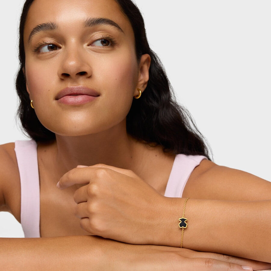 bracciale con placcatura in oro 18kt su argento e vetro acrilico nero galaxy