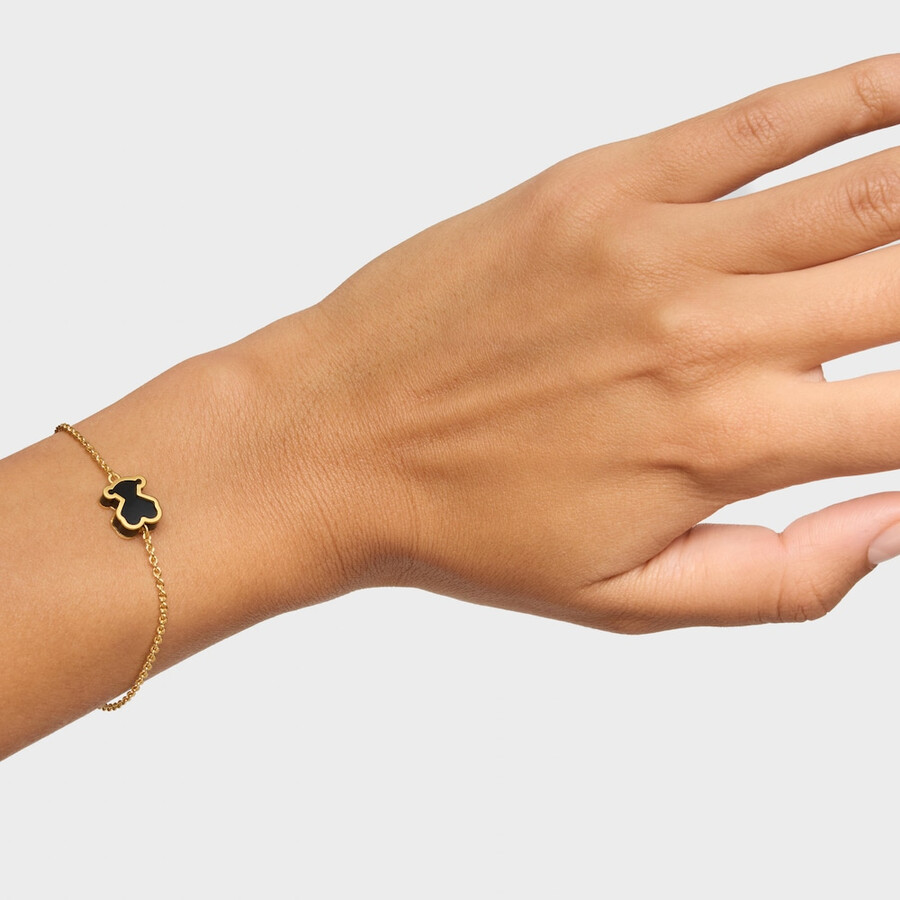 bracciale con placcatura in oro 18kt su argento e vetro acrilico nero galaxy