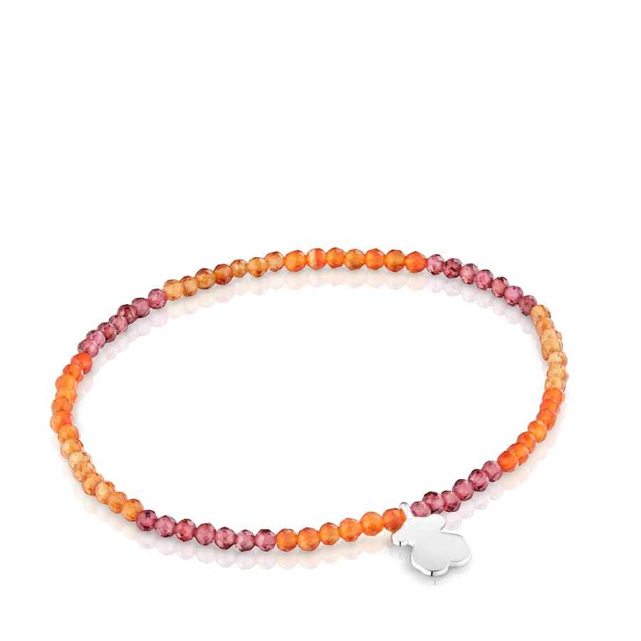 bracciale elastico con pietre preziose arancioni e orsetto argentato tous motifs