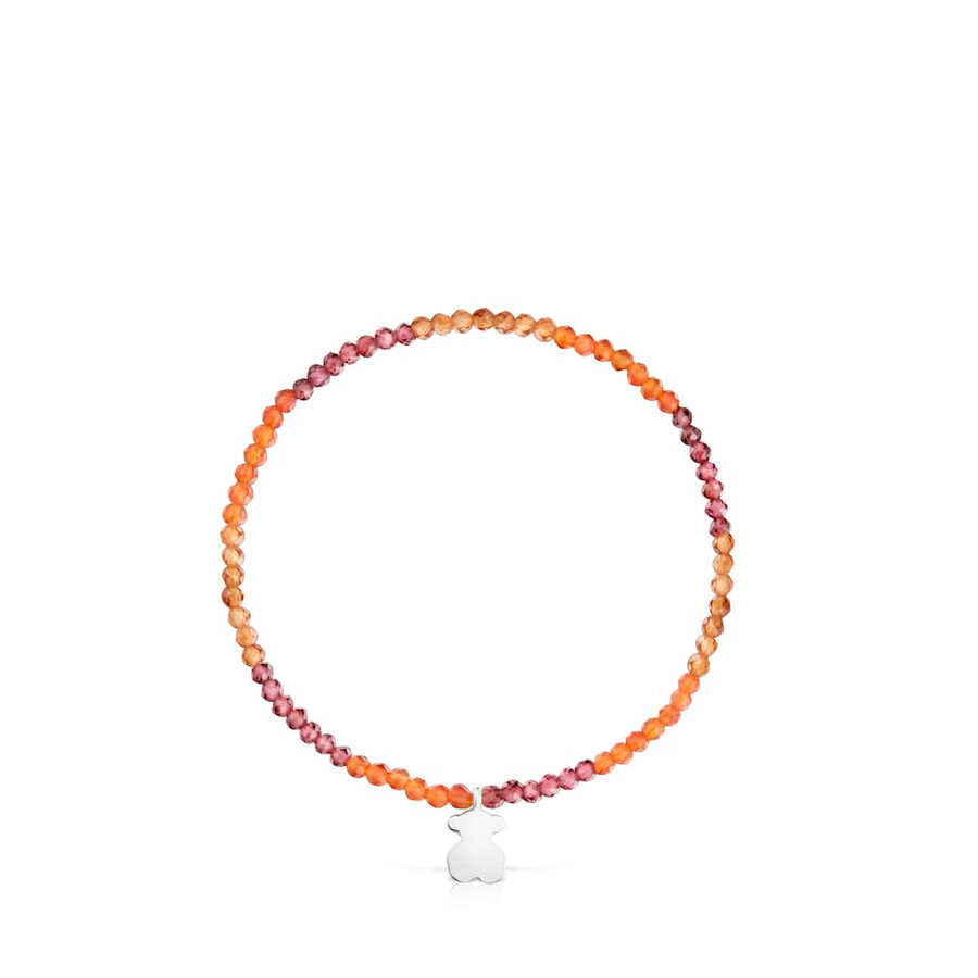 bracciale elastico con pietre preziose arancioni e orsetto argentato tous motifs