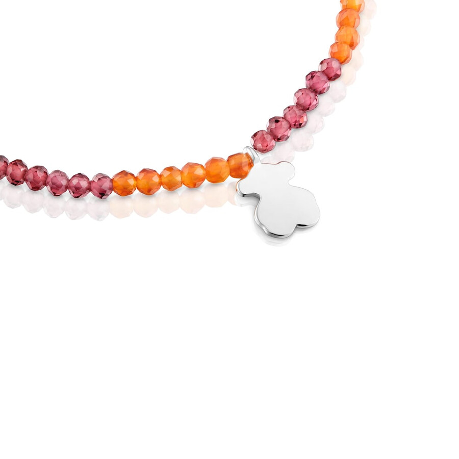 bracciale elastico con pietre preziose arancioni e orsetto argentato tous motifs
