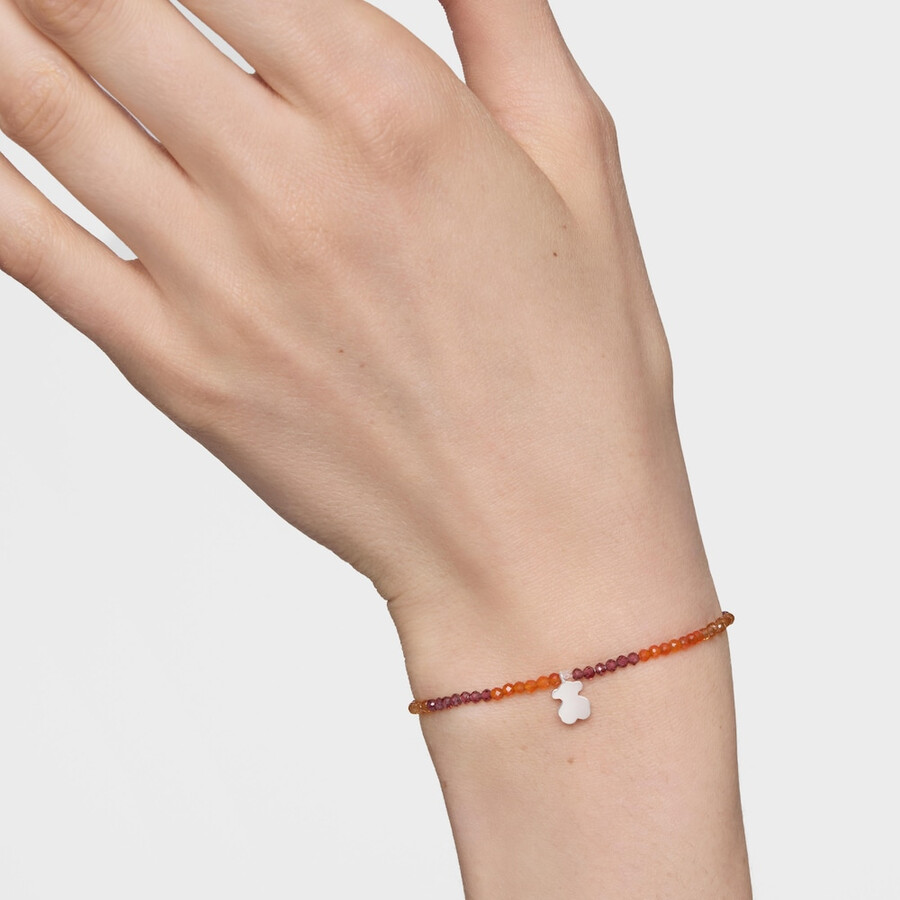 bracciale elastico con pietre preziose arancioni e orsetto argentato tous motifs