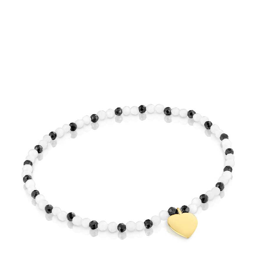 bracciale elastico con calcedonio spinelli e cuore con placcatura in oro 18kt su argento tous motifs