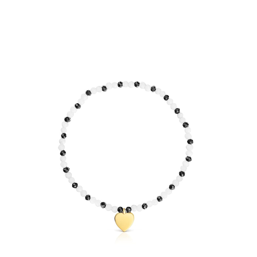 bracciale elastico con calcedonio spinelli e cuore con placcatura in oro 18kt su argento tous motifs