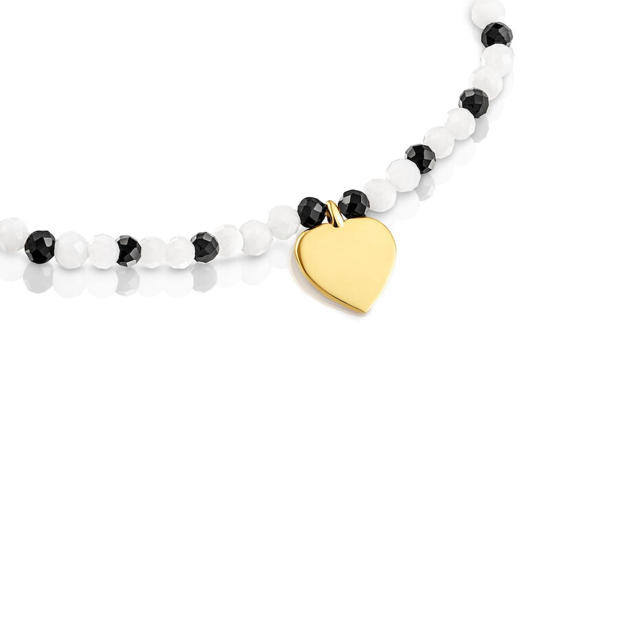 bracciale elastico con calcedonio spinelli e cuore con placcatura in oro 18kt su argento tous motifs