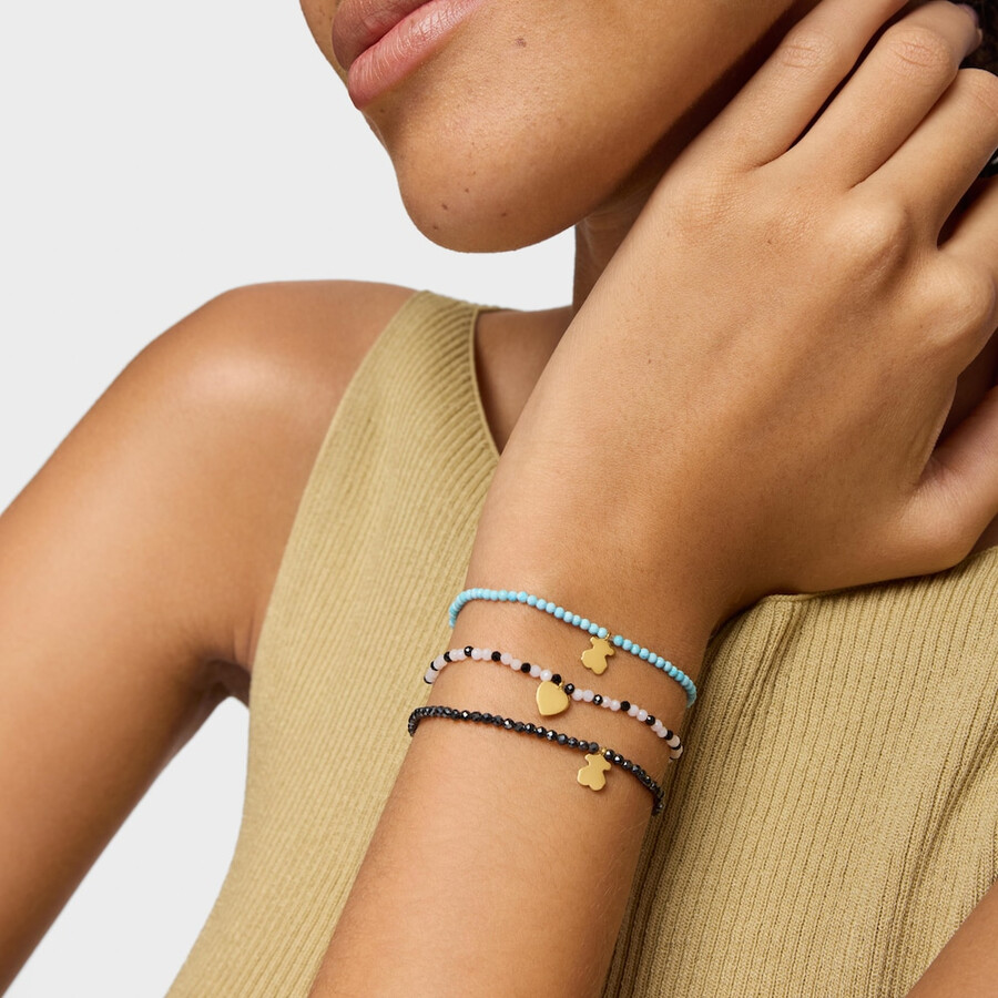 bracciale elastico con calcedonio spinelli e cuore con placcatura in oro 18kt su argento tous motifs