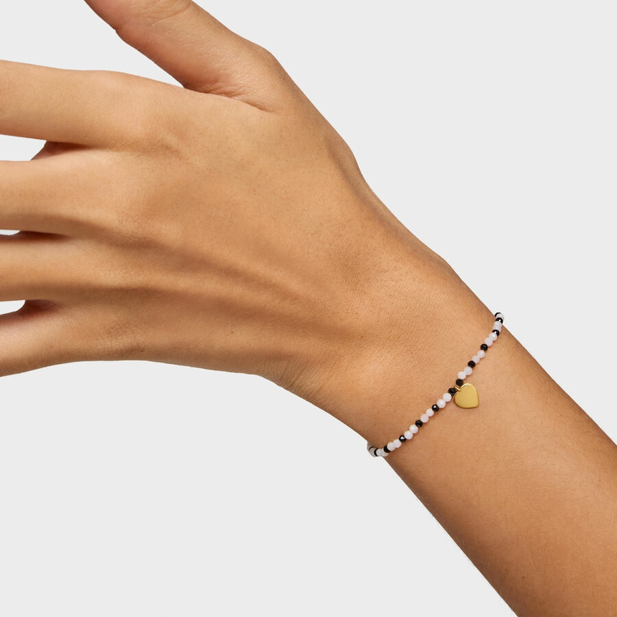 bracciale elastico con calcedonio spinelli e cuore con placcatura in oro 18kt su argento tous motifs