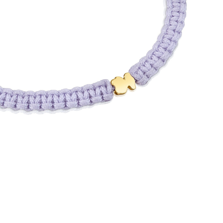 bracciale orso con placcatura in oro 18kt su argento e nylon color malva tous motifs