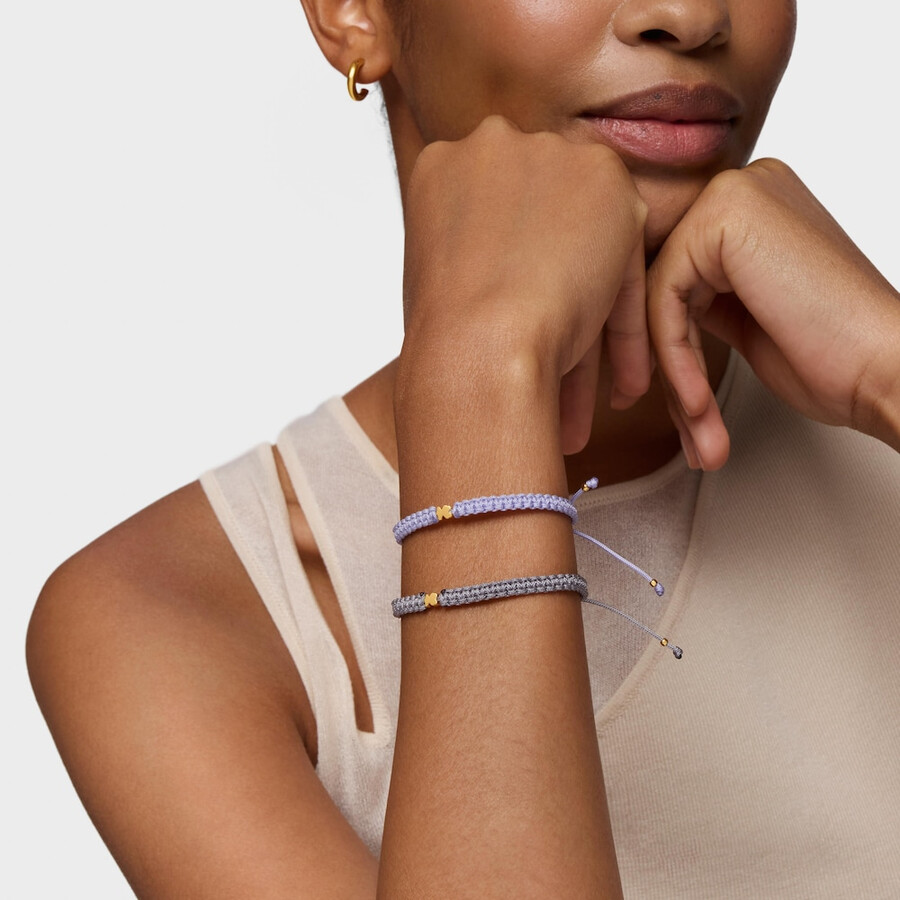 bracciale orso con placcatura in oro 18kt su argento e nylon color malva tous motifs