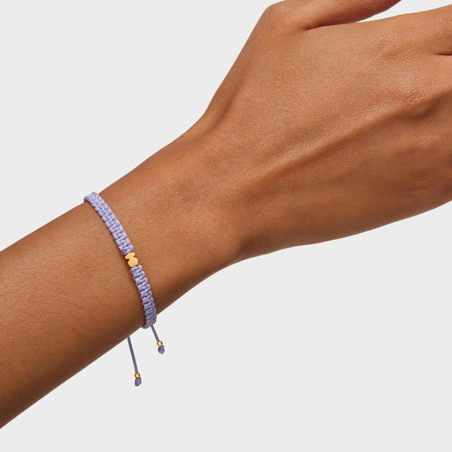 bracciale orso con placcatura in oro 18kt su argento e nylon color malva tous motifs
