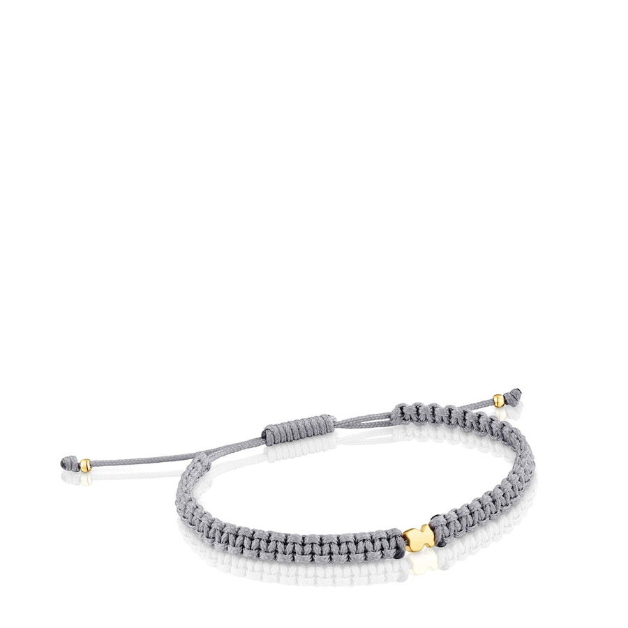bracciale orso con placcatura in oro 18kt su argento e nylon grigio tous motifs