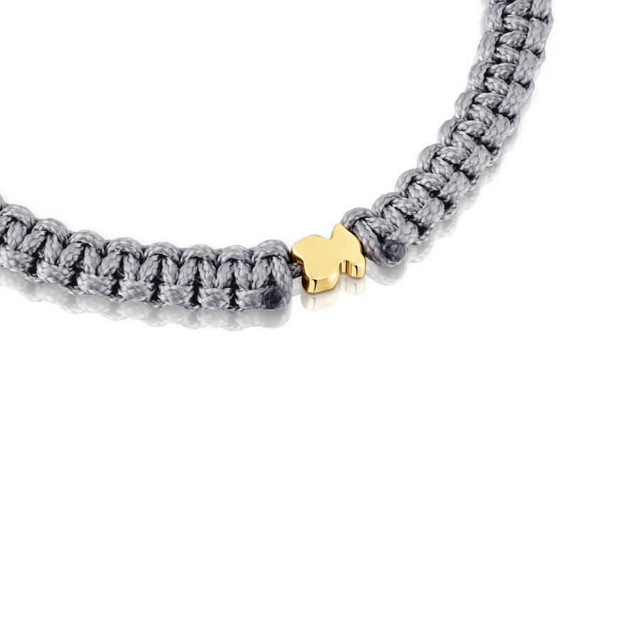 bracciale orso con placcatura in oro 18kt su argento e nylon grigio tous motifs