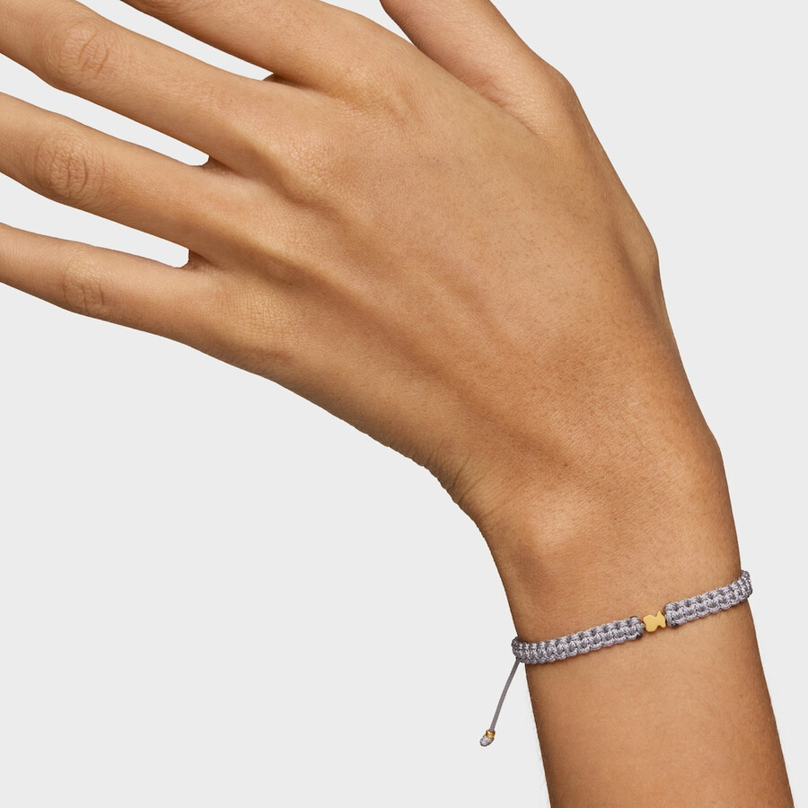 bracciale orso con placcatura in oro 18kt su argento e nylon grigio tous motifs
